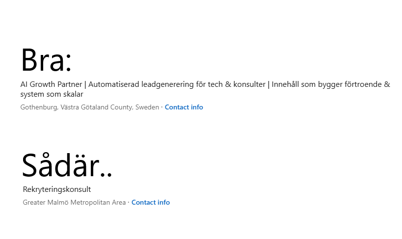 Skärmdump på två olika rubriker - från LinkedIn