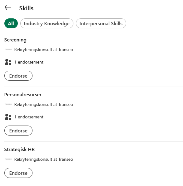 Kompetenser på din LinkedIn, viktigast först. 